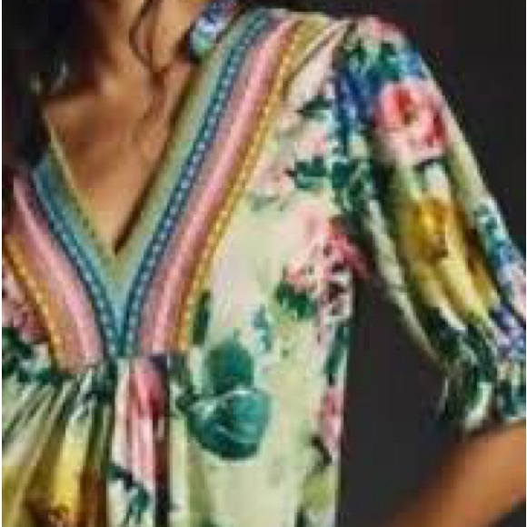 Anthropologie Bl-nk London Stephanie Top Green Floral Size Medium EUC - Picture 7 of 9